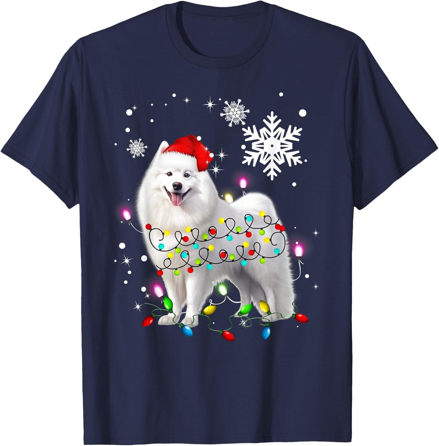 Samoyed Christmas Tree Light Pajama Samoyed Lover Xmas T-Shirt - T-Shirt | Navy