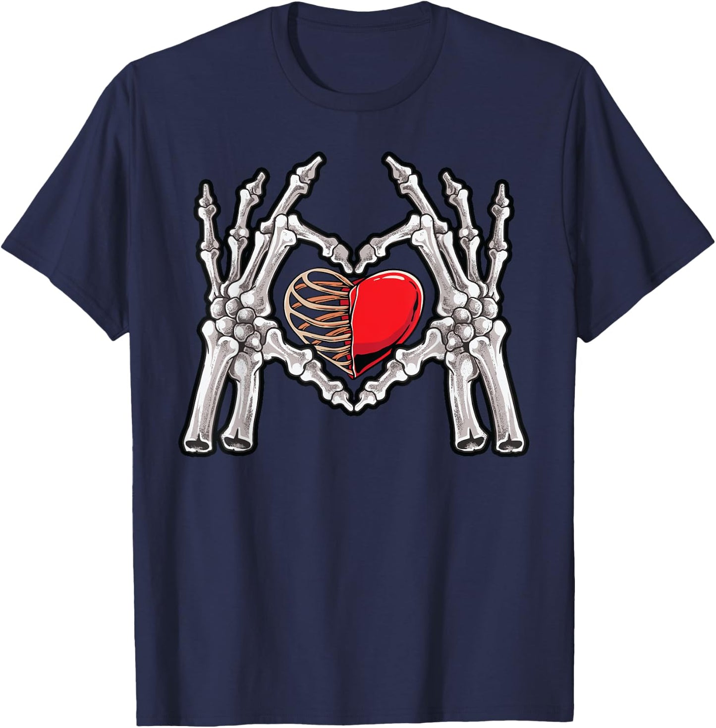 Skeleton Hand Heart Sign Bones Costume Love Skull Tapestry T-Shirt - T-Shirt | Navy