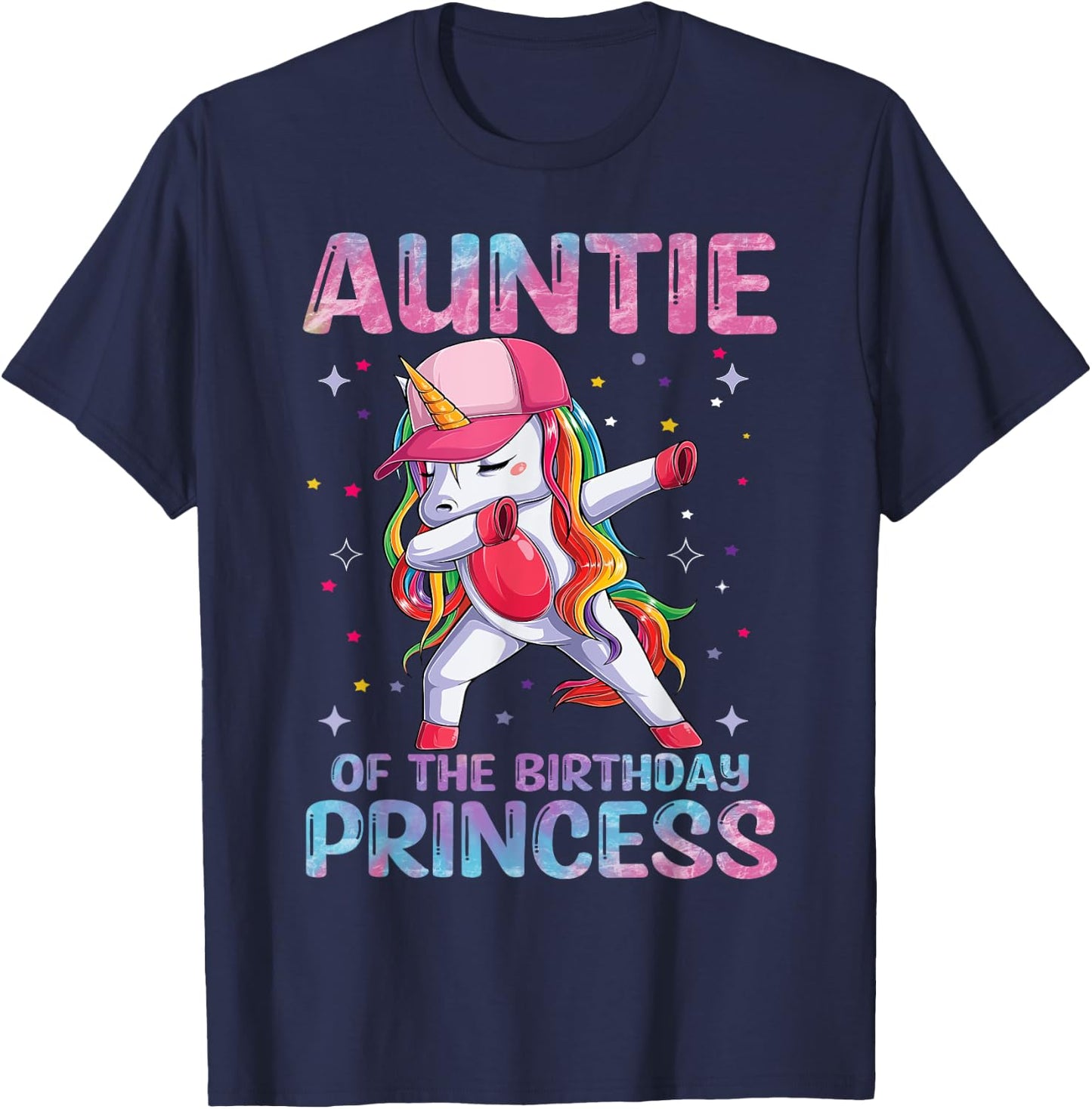 Auntie of the Birthday Princess Girl Dabbing Unicorn Aunt T-Shirt - T-Shirt | Navy