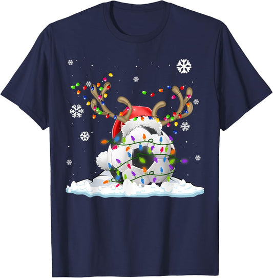 Funny Soccer Lovers Soccer Santa Hat Ugly Christmas Sweater T-Shirt - T-Shirt | Navy