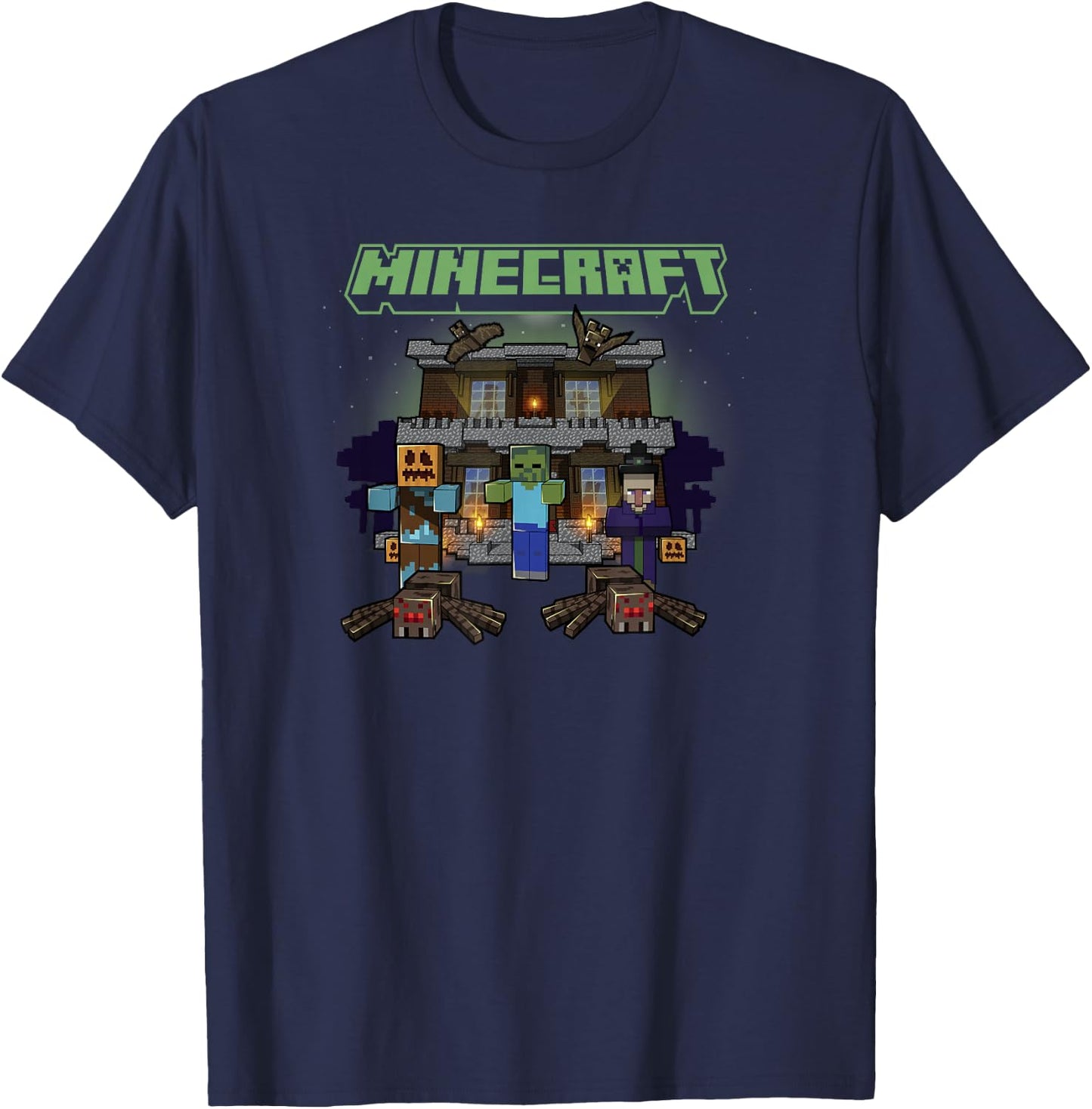 Minecraft Halloween Monsters In Haunted House Group Shot T-Shirt - T-Shirt | Navy