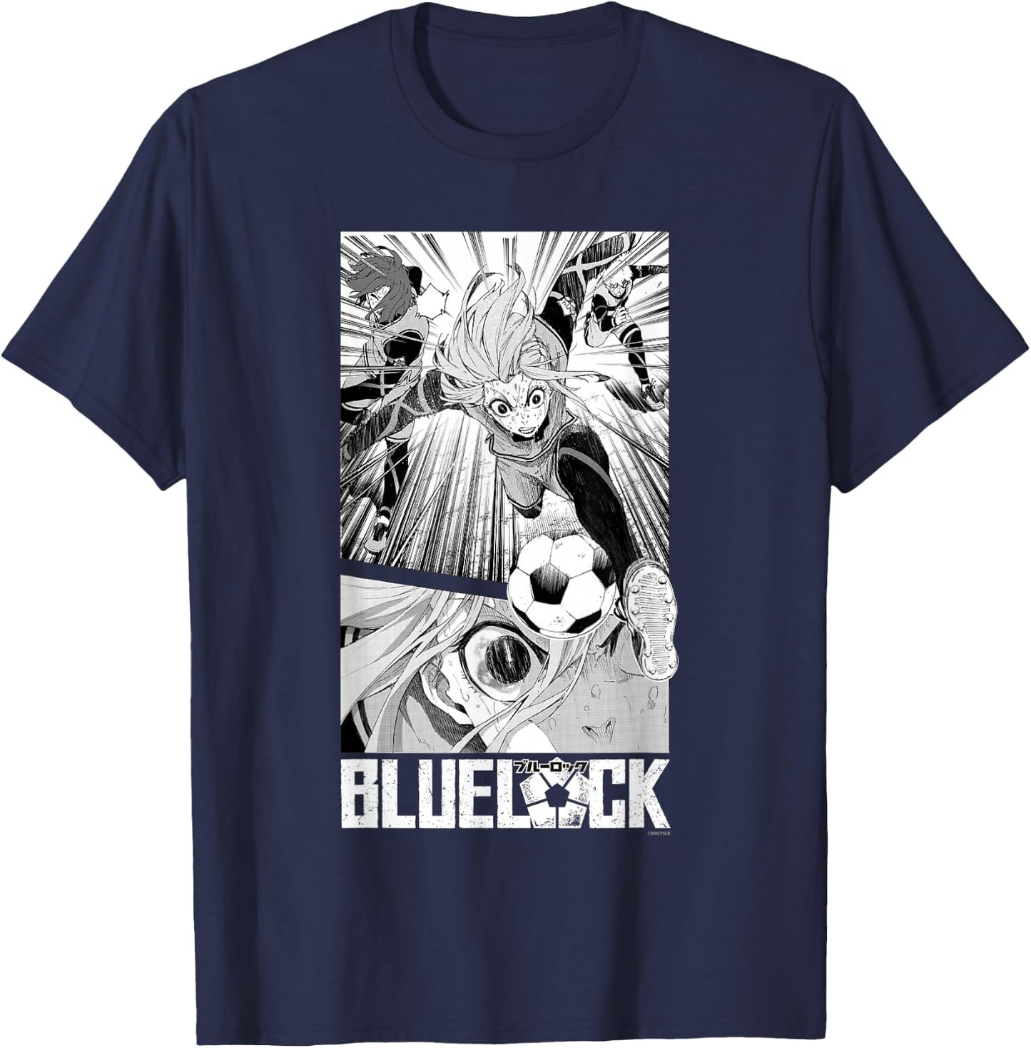 Blue Lock Hyoma Chigiri Running Through Big Chest Portrait T-Shirt - T-Shirt | Navy