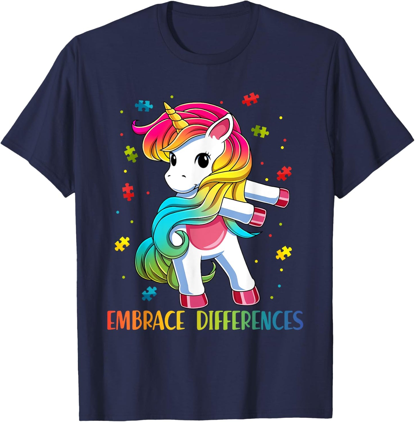 Embrace Differences Unicorn - Autism Awareness for Kids T-Shirt - T-Shirt | Navy