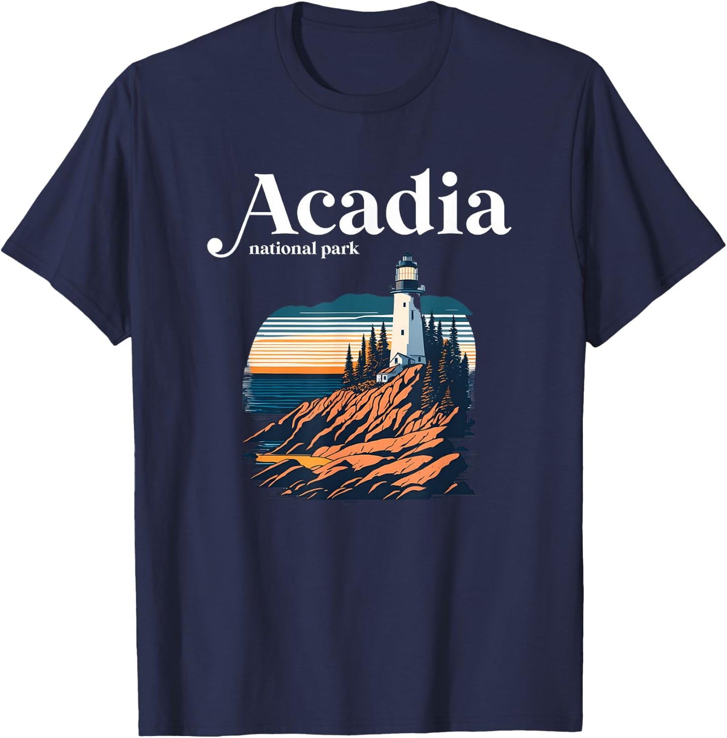 Acadia National Park Maine Retro Style T-Shirt - T-Shirt | Navy