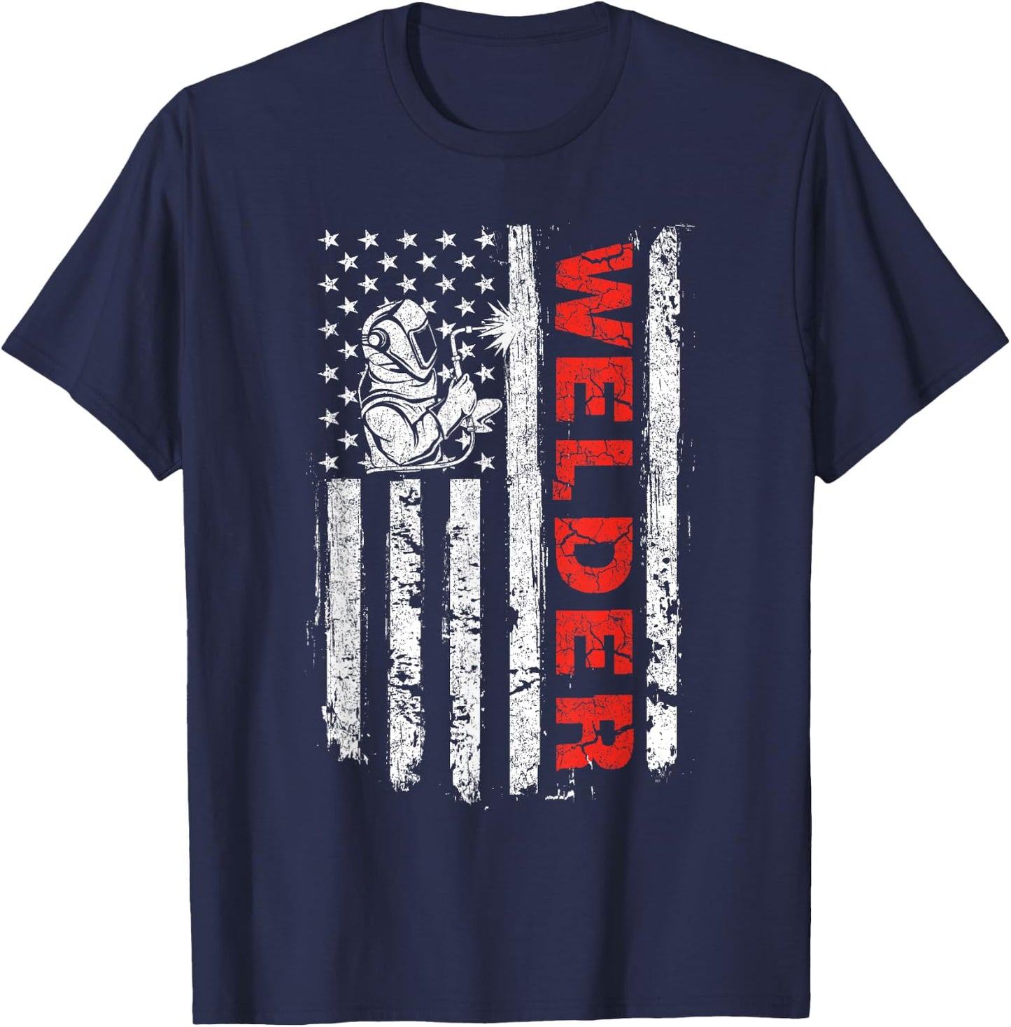 Welder - USA American Flag Welding Iron Worker Construction Women Men T-Shirt - T-Shirt | Navy