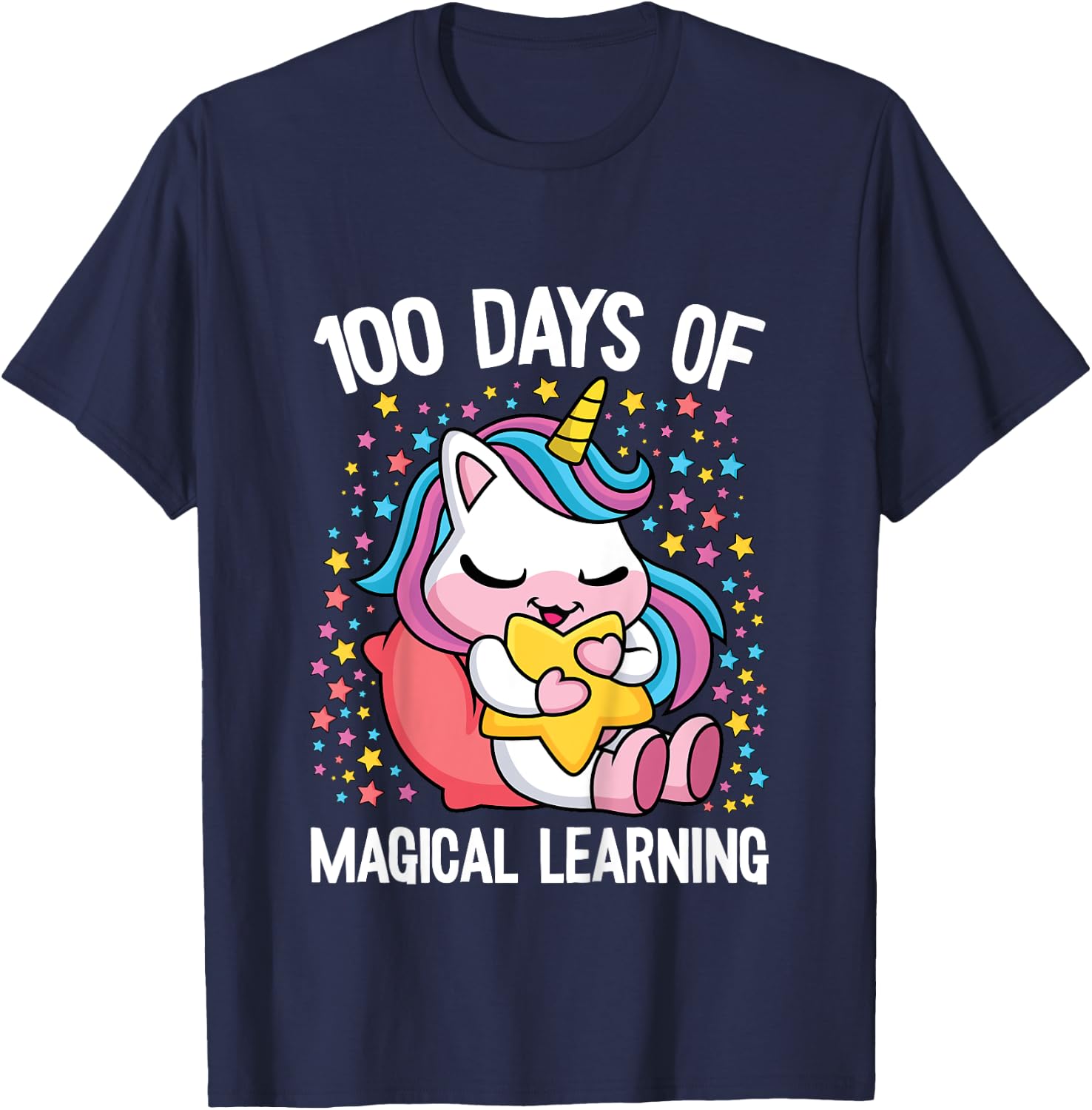 100 Days Of Magical Learning 100th Day Of School Unicorn T-Shirt - T-Shirt | Navy