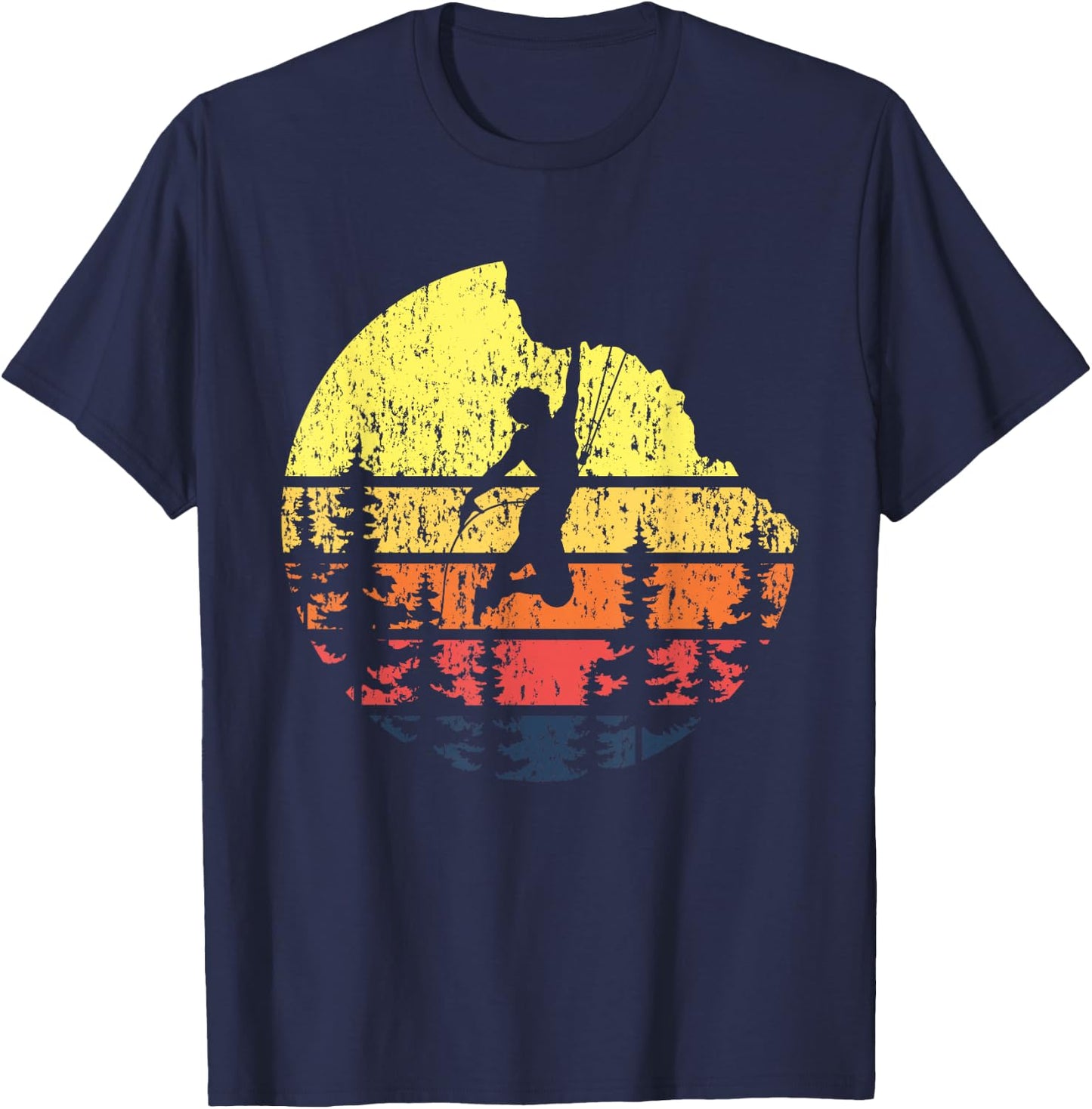 Retro Sunset Rock Climber - Boulderer Bouldering Climbing T-Shirt - T-Shirt | Navy