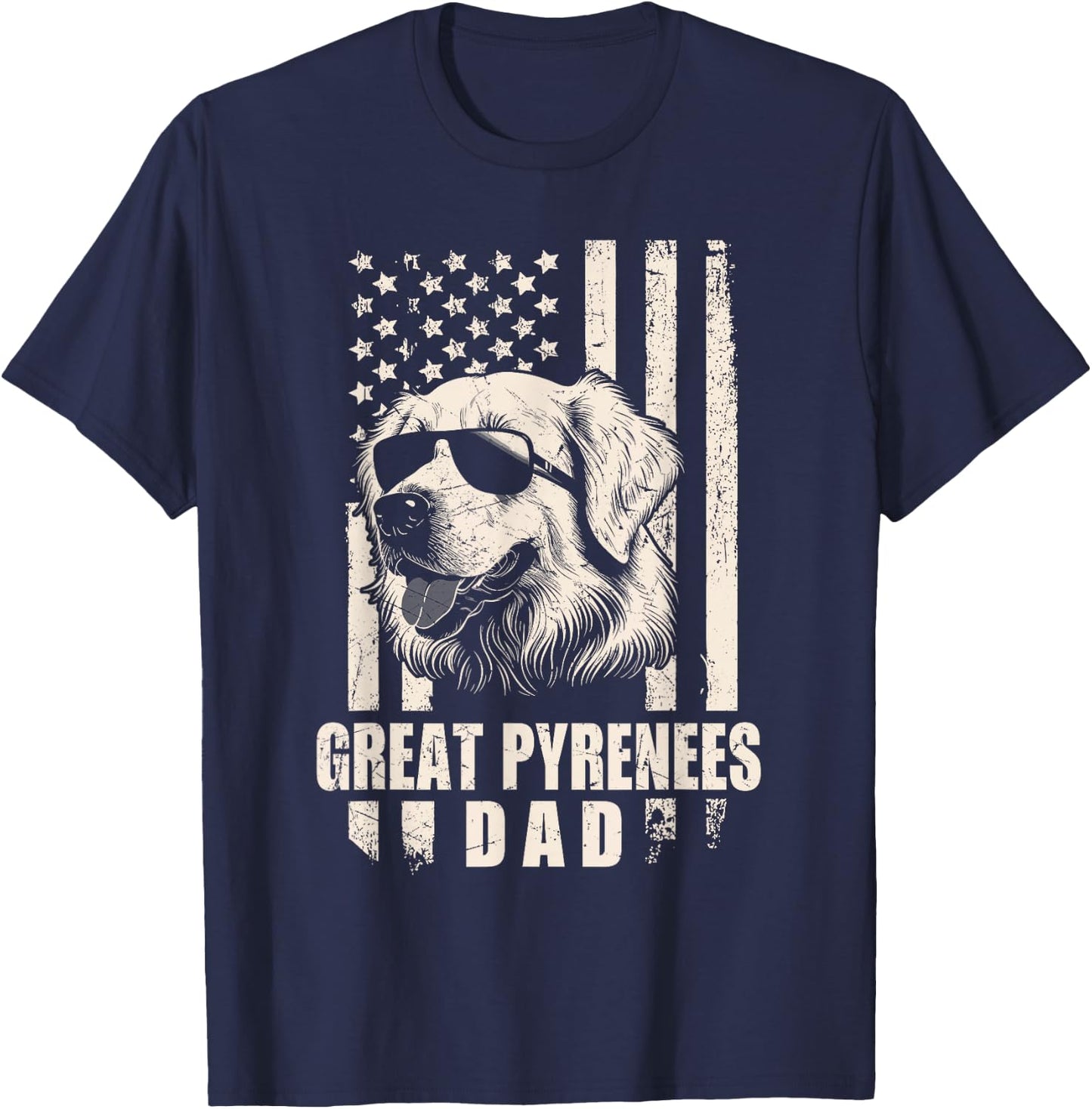 Great Pyrenees Dog Dad American Flag Gifts for Father Men T-Shirt - T-Shirt | Navy