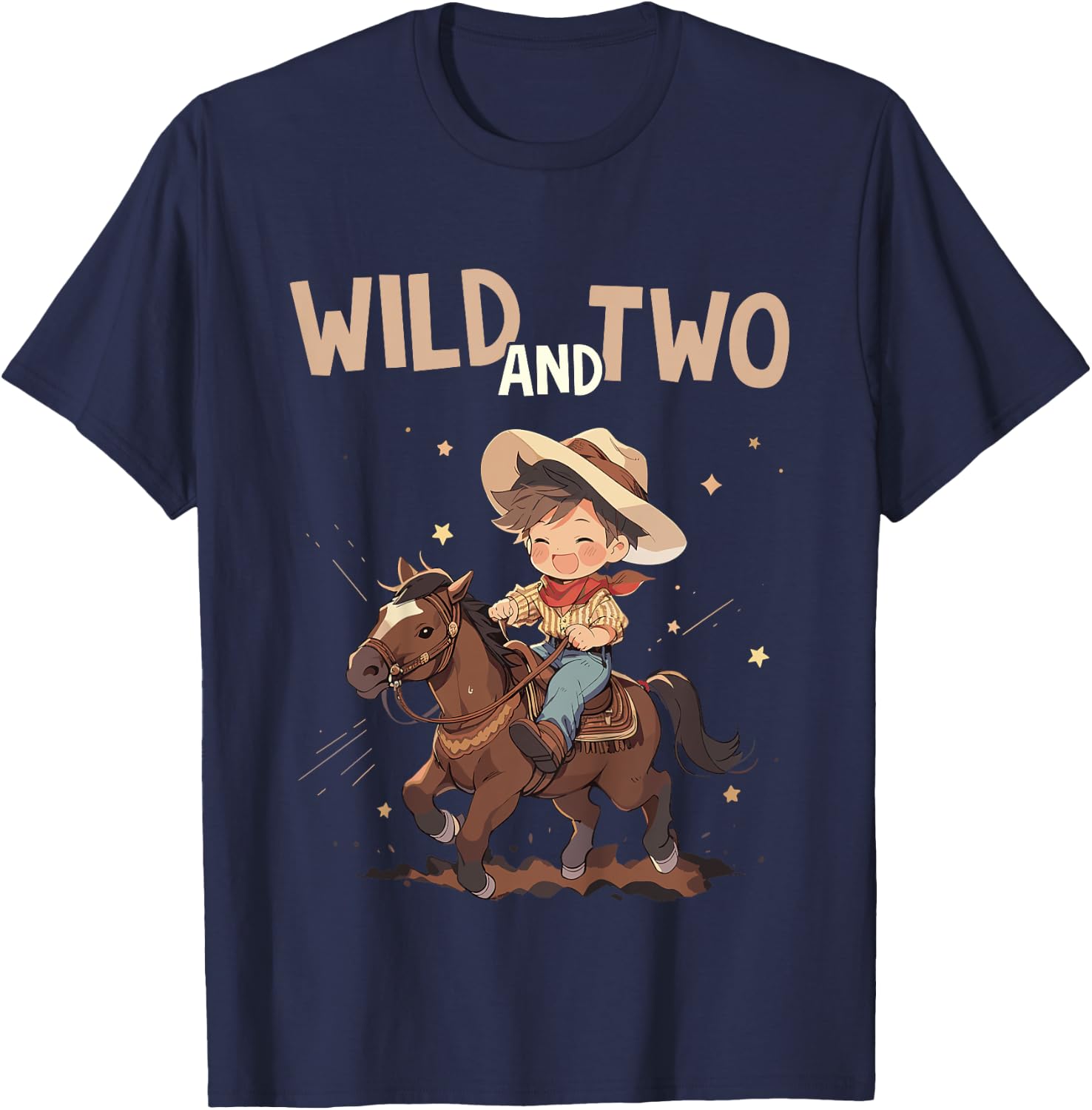 Kids 2nd Birthday Cute Little Cowboy Western - Wild and Two T-Shirt - T-Shirt | Navy