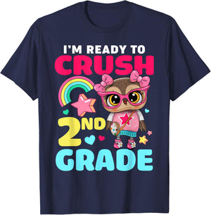 I'm Ready To Crush 2nd Grade Owl First Day Of School Girls T-Shirt - T-Shirt | Navy