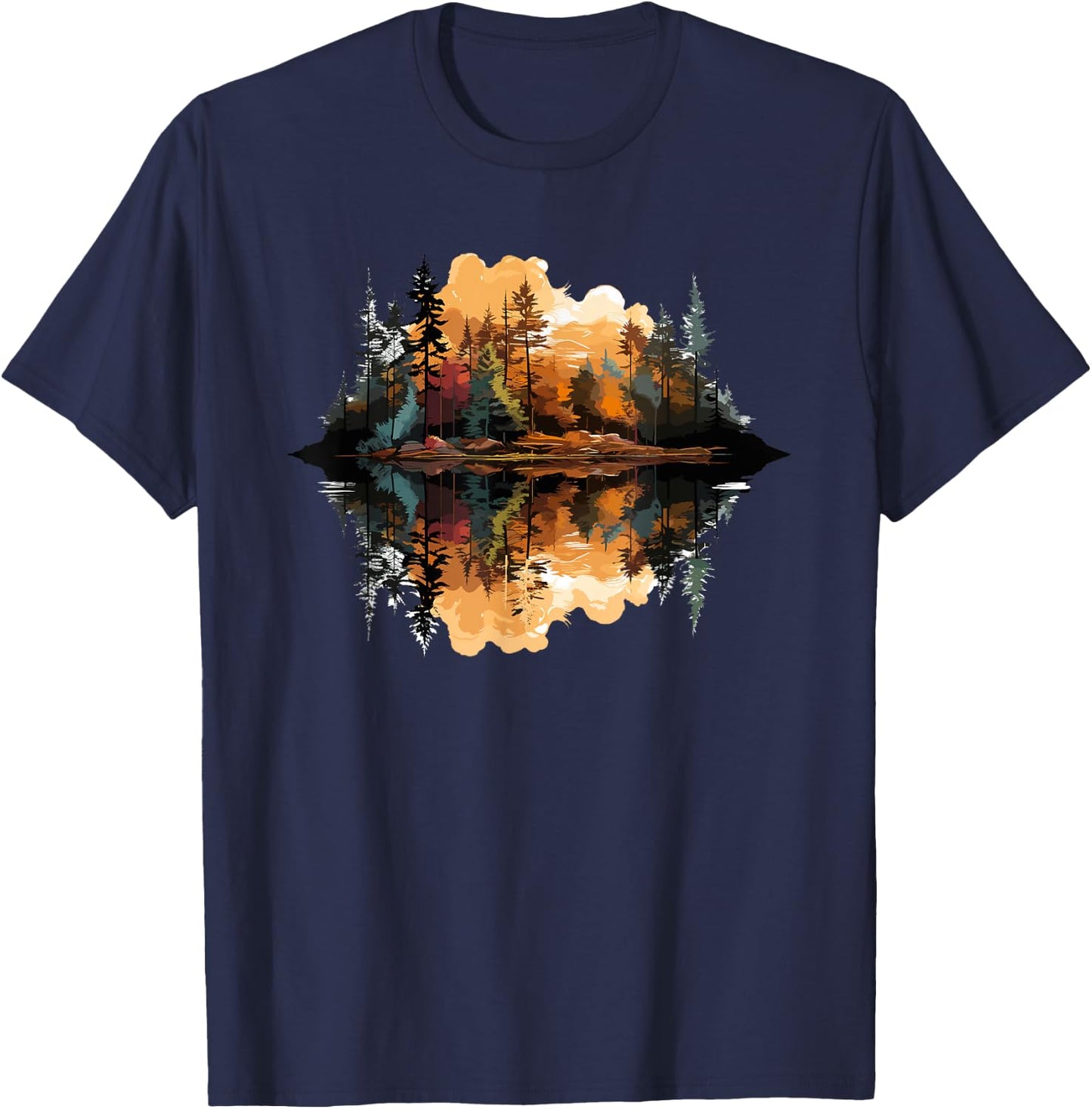 Nature Reflection Forest Trees Outdoor Wildlife T-Shirt - T-Shirt | Navy
