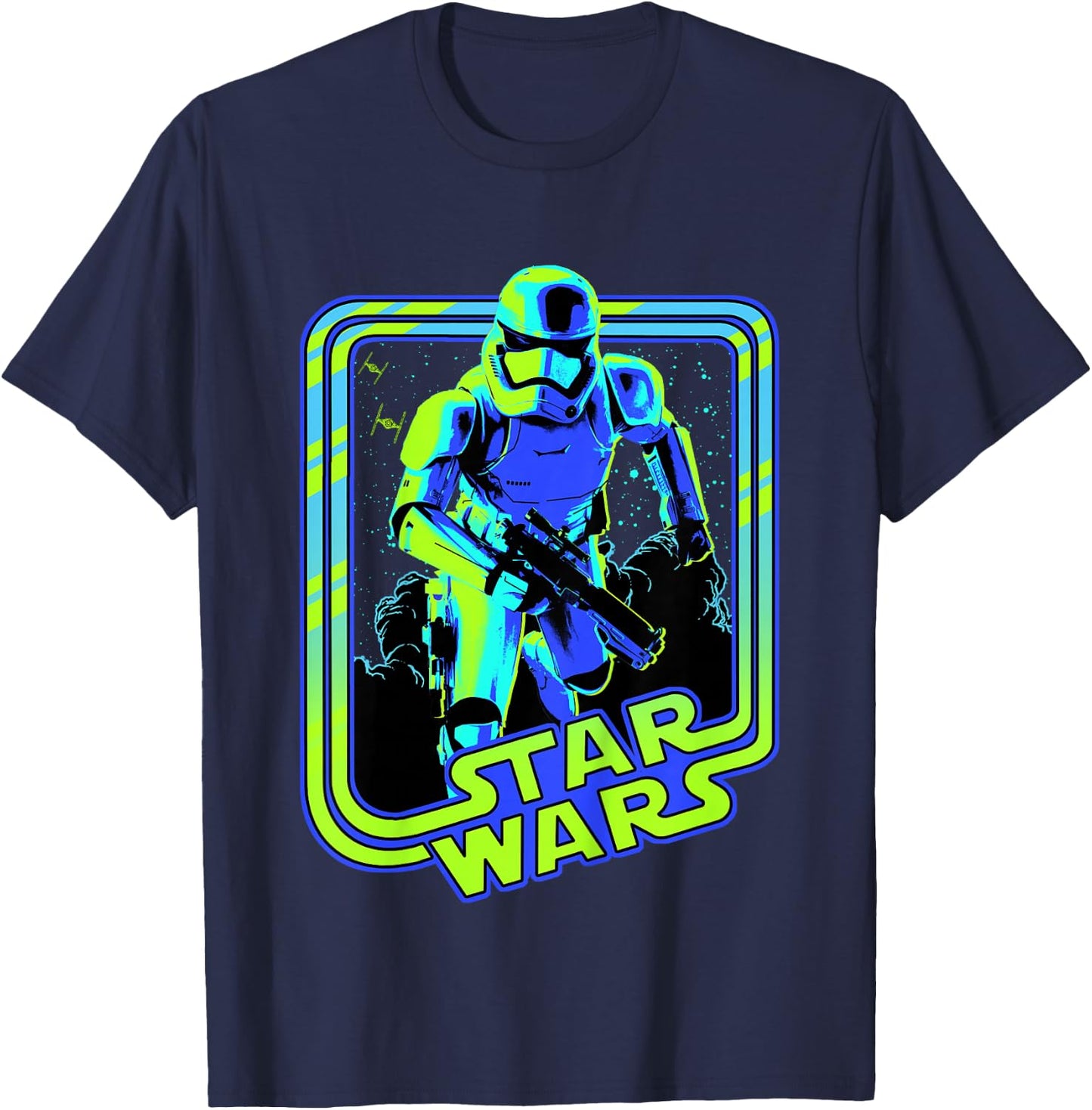Kids Star Wars Classic Stormtrooper Retro Neon Glow Poster T-Shirt - T-Shirt | Navy