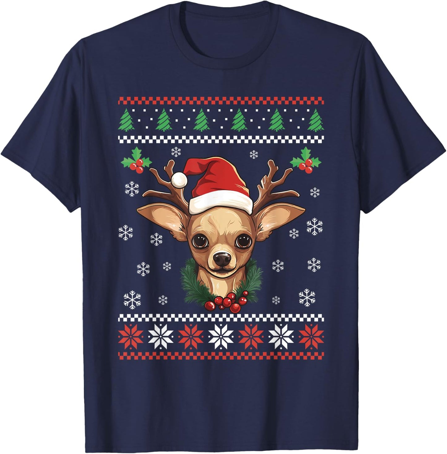 Chihuahua Dog Ugly Christmas Sweater Xmas For Adults Kids T-Shirt - T-Shirt | Navy