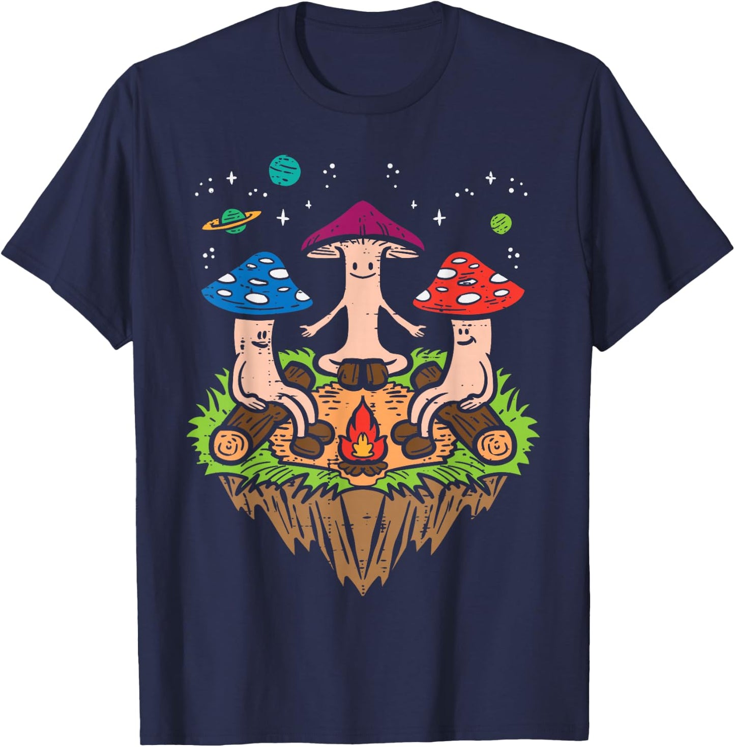 Hippie Mushrooms Camping Funny Psychedelic Camper Men Women T-Shirt - T-Shirt | Navy
