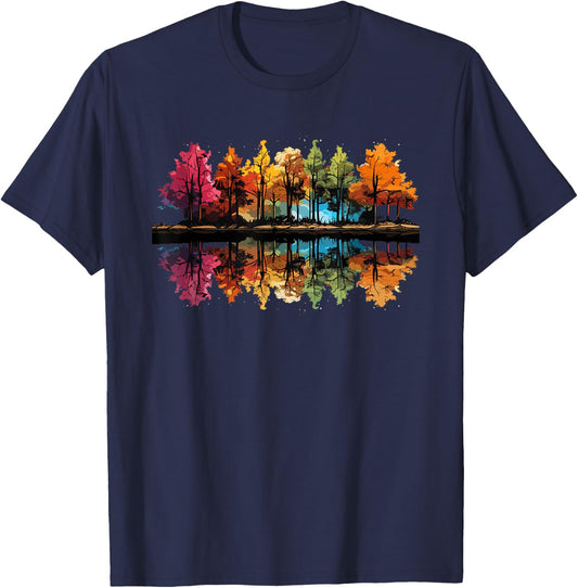 Nature Reflection Forest Trees Outdoor Wildlife T-Shirt - T-Shirt | Navy
