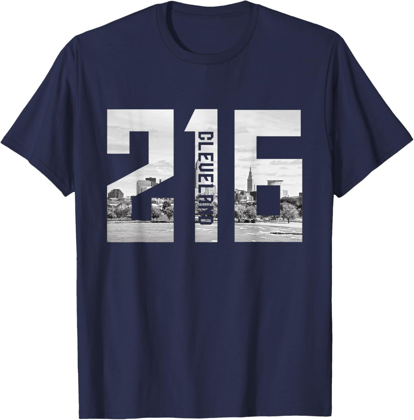 Vintage Cleveland Ohio 216 Area Code Skyline T-Shirt - T-Shirt | Navy