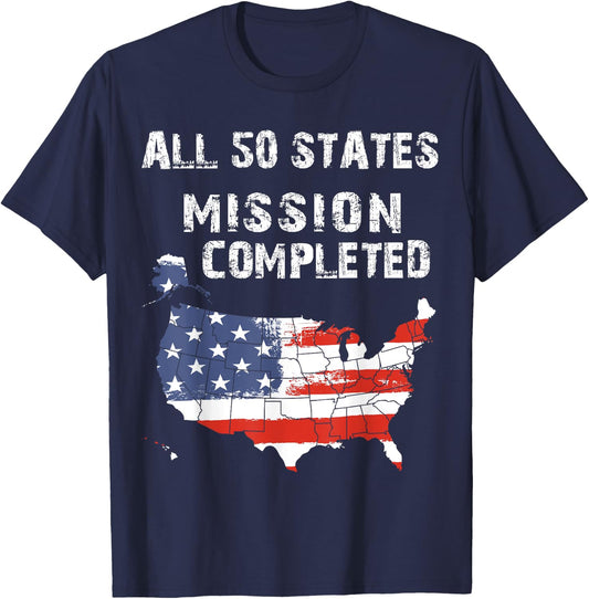 All 50 States Mission Completed Grunge Traveling Nomad Life T-Shirt - T-Shirt | Navy