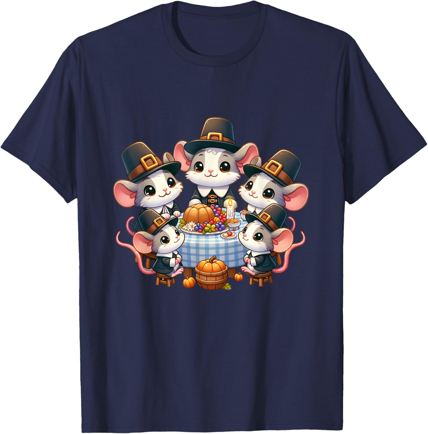 Pilgrim Mice's Thanksgiving Banquet autumn T-Shirt - T-Shirt | Navy