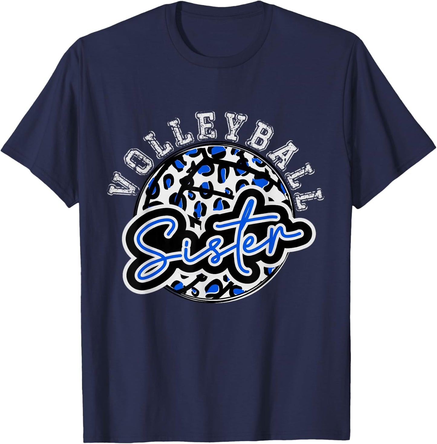 Leopard Cheetah Volleyball Blue Sister Shirt Trendy T-Shirt - T-Shirt | Navy