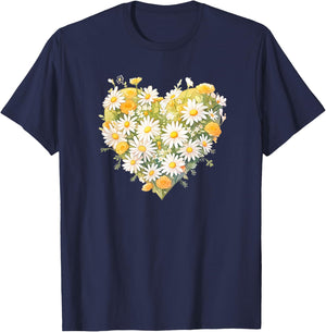 Daisy, Heart, Love, Flower, Fashion, Valentine's Day T-Shirt - T-Shirt | Navy