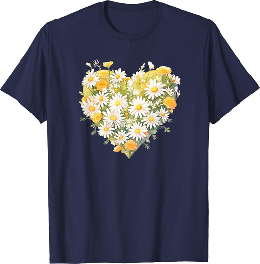 Daisy, Heart, Love, Flower, Fashion, Valentine's Day T-Shirt - T-Shirt | Navy
