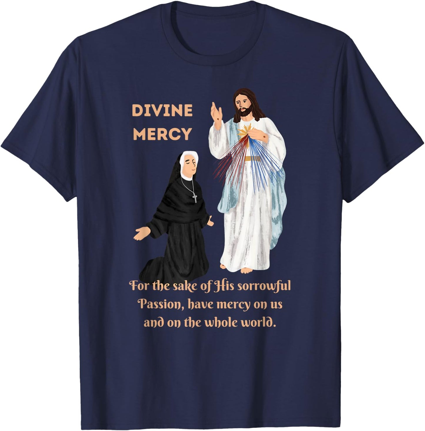 Divine Mercy Jesus and Saint Faustina T-Shirt - T-Shirt | Navy