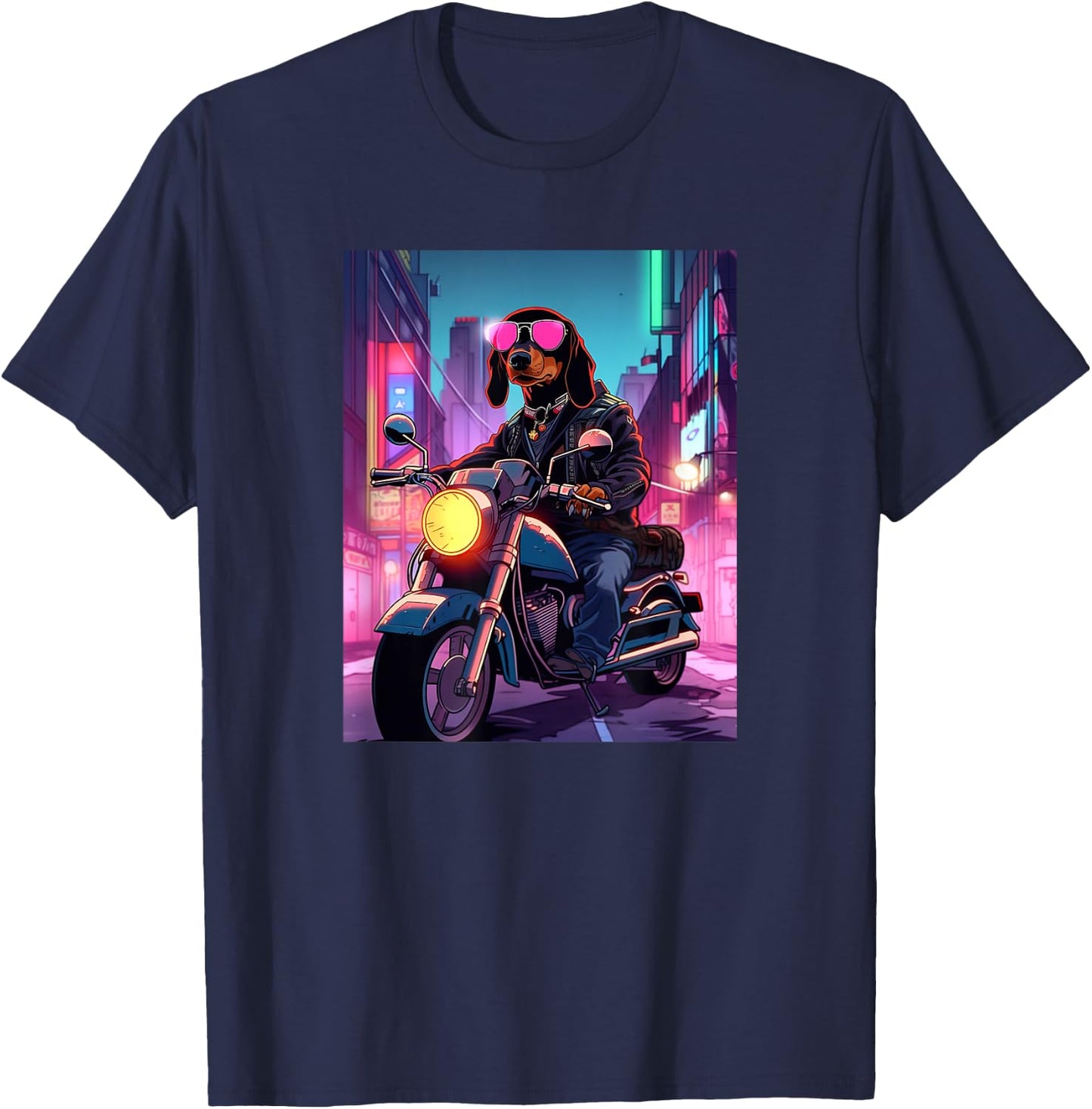 Dachshund Biker Funny Dog Motorcycle Men Women Kids T-Shirt - T-Shirt | Navy