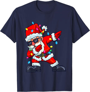 Dabbing Santa Claus Christmas Tree Lights Boys Kids Dab Xmas T-Shirt - T-Shirt | Navy