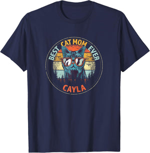 Cayla Best Cat Mom Ever Funny Custom Personalized Name Women T-Shirt - T-Shirt | Navy