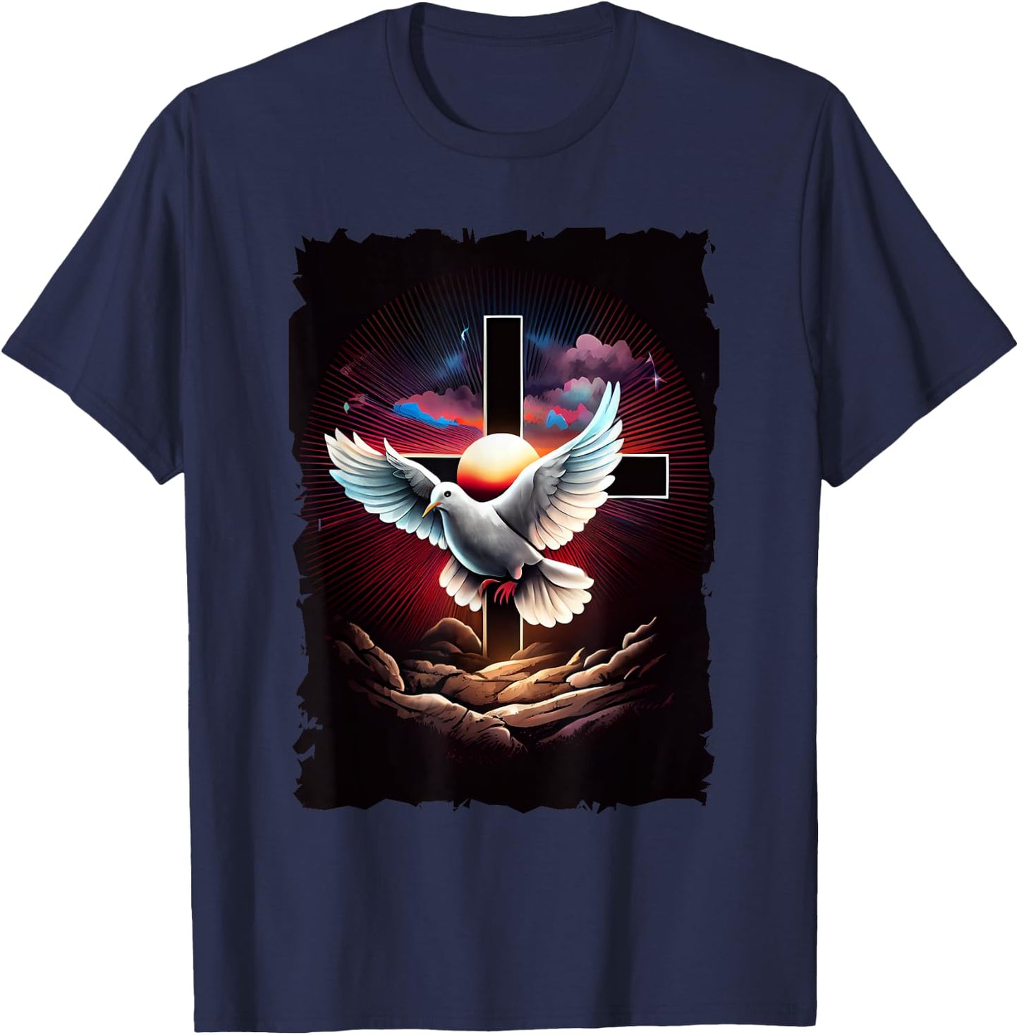 Christian Dove Cross retro 70s vintage T-Shirt - T-Shirt | Navy