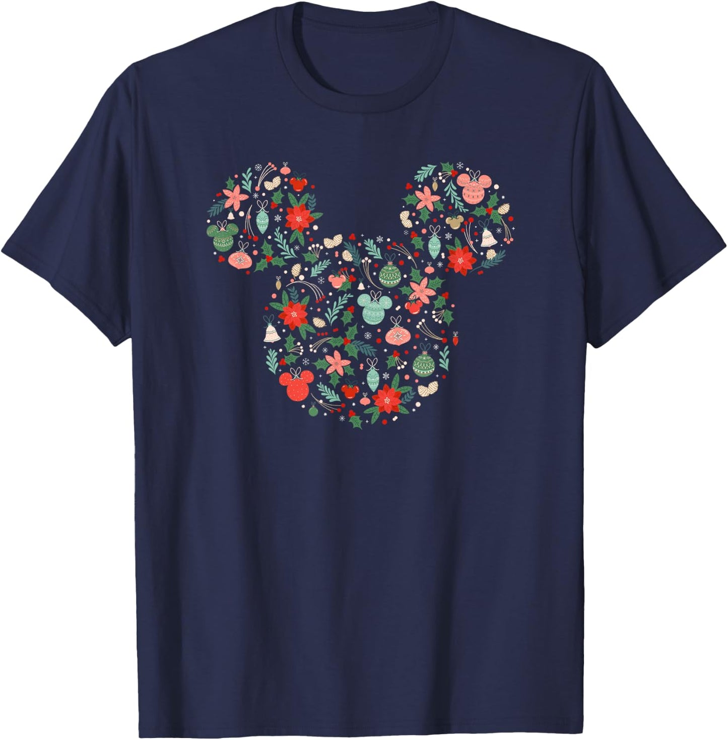 Disney Mickey Mouse Head Icon Christmas Ornaments & Holly T-Shirt - T-Shirt | Navy