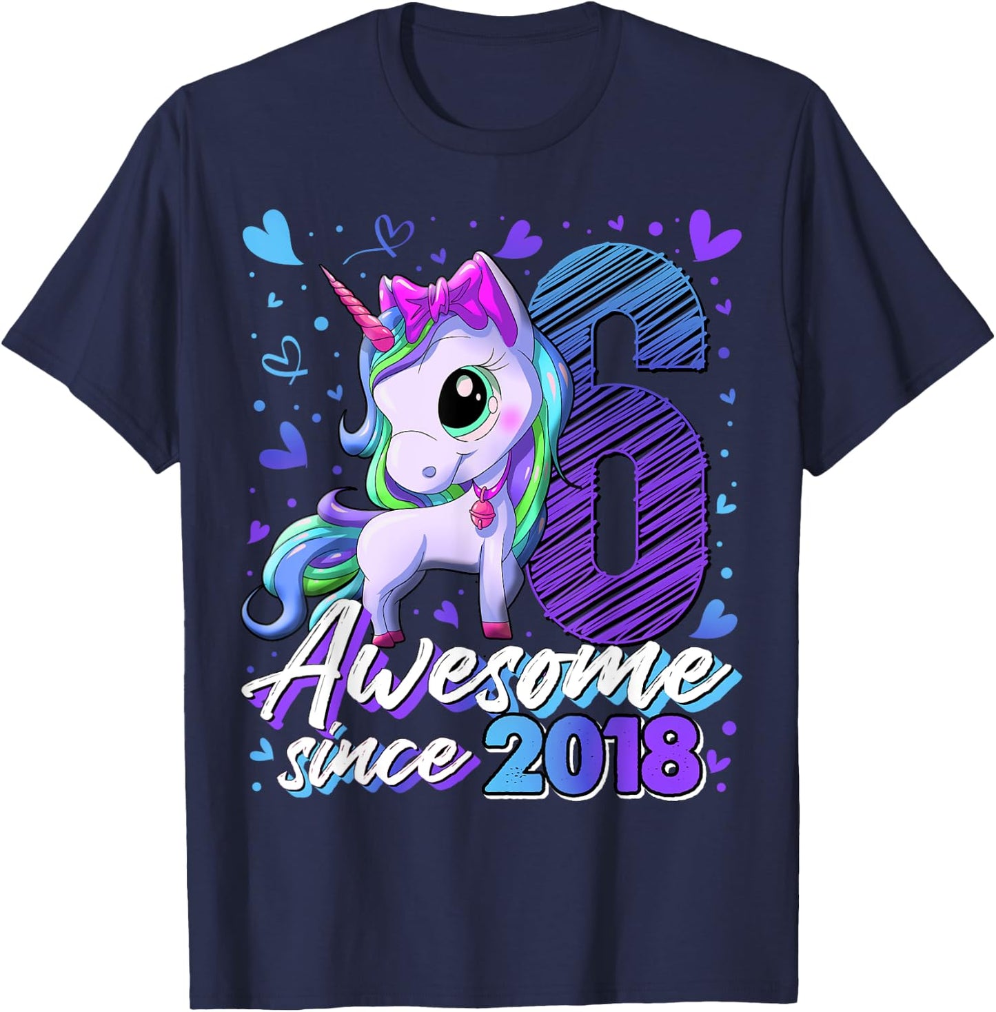 6 Years Old Flossing Unicorn Gifts 6th Birthday Girl Party T-Shirt - T-Shirt | Navy