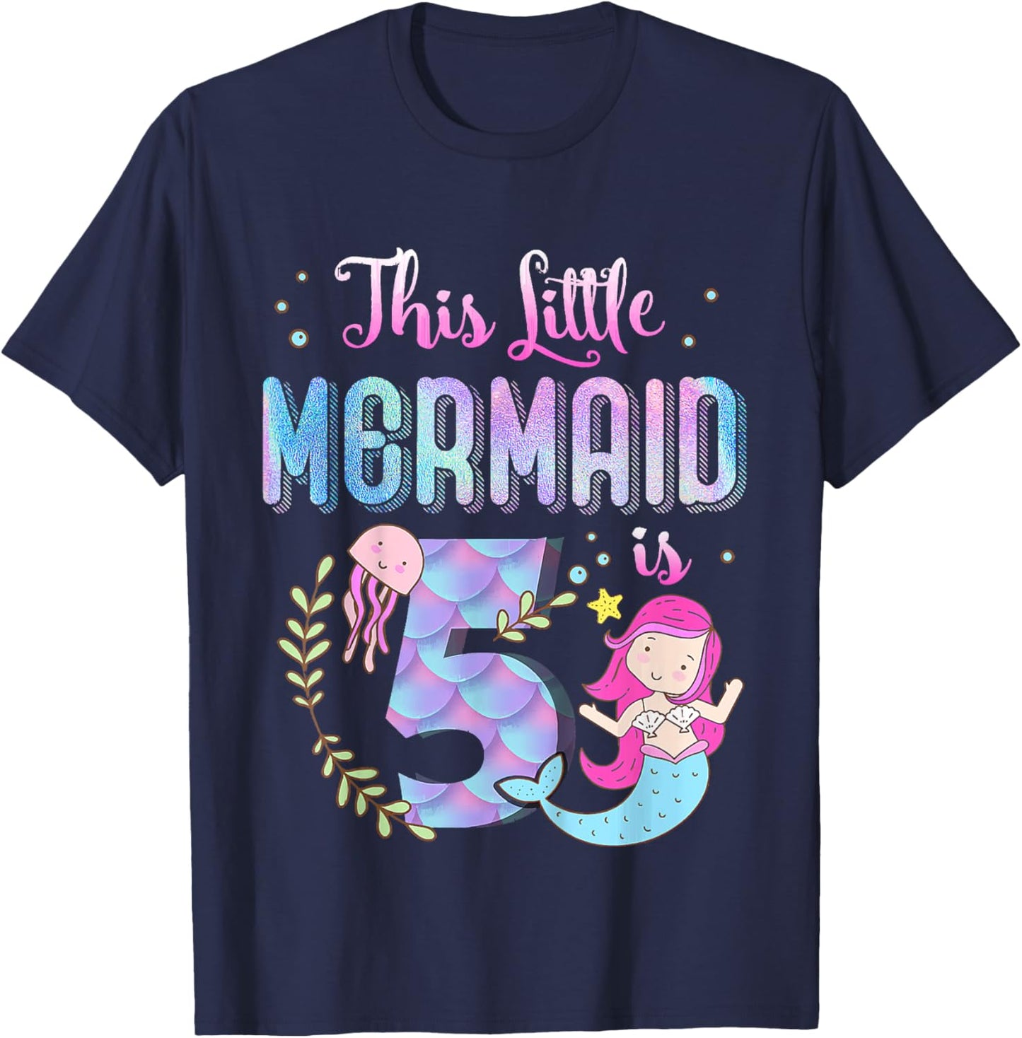 5th Birthday This Mermaid Is 5 Years Old Gift Kids Girls T-Shirt - T-Shirt | Navy