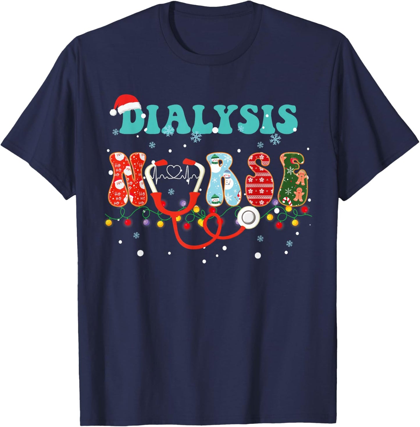 Christmas Dialysis Nurse RN Nephrology X-Mas Pajama groovy T-Shirt - T-Shirt | Navy