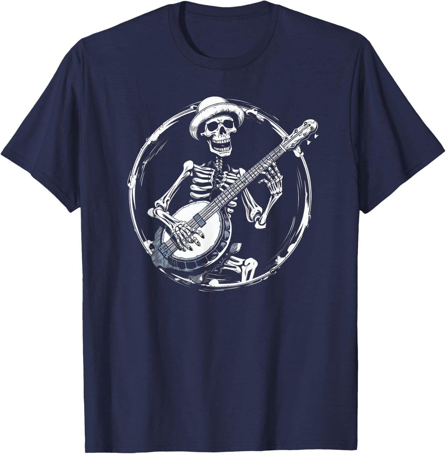 skeleton playing banjo Funny Bluegrass Style T-Shirt - T-Shirt | Navy