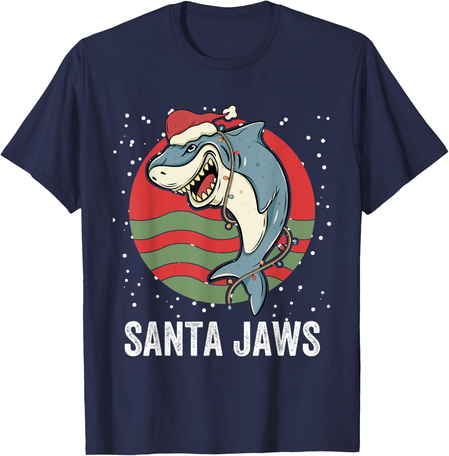 Santa Shark Christmas Lights Funny Boys Merry Sharkmas Xmas T-Shirt - T-Shirt | Navy