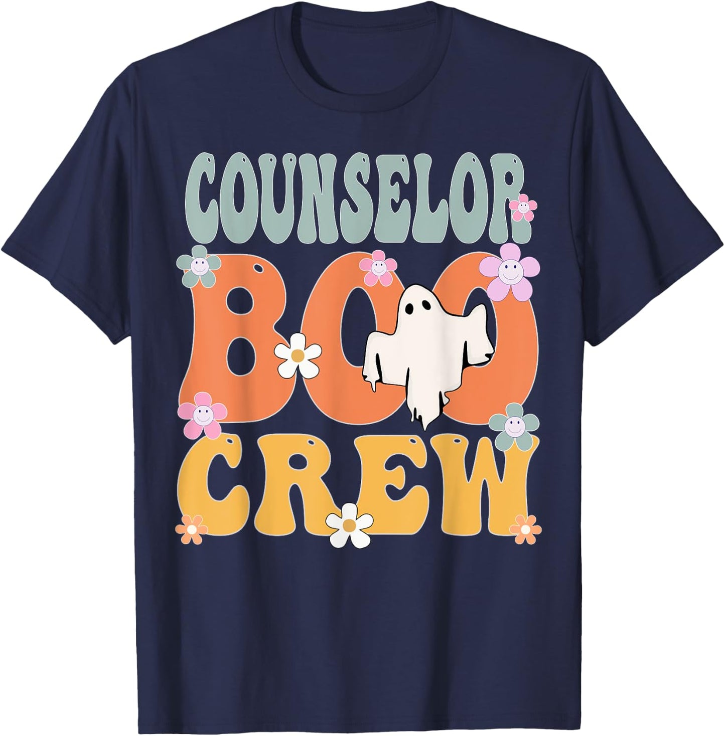 Counselor Boo Crew Ghost Retro Groovy Halloween T-Shirt - T-Shirt | Navy