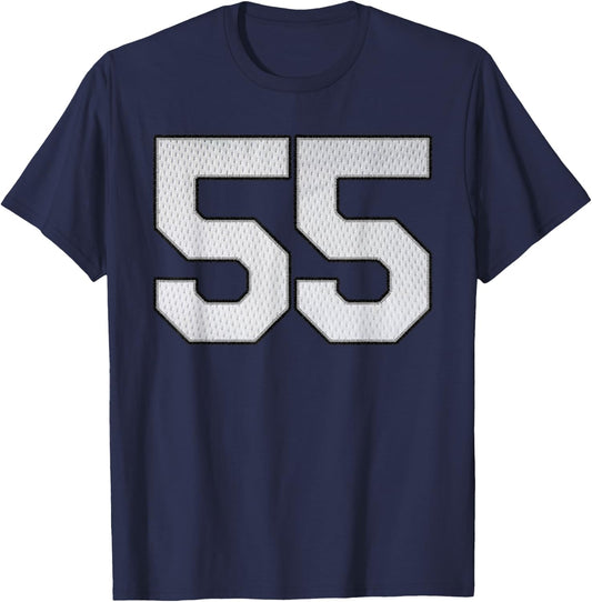 White Jersey Number 55 Athlete Sports Supporter Fanwear T-Shirt - T-Shirt | Navy