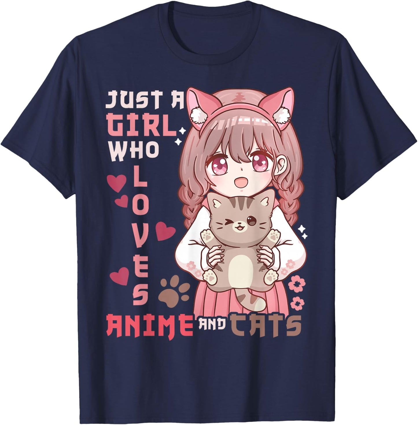 Anime Cat Girl Just a Girl Who Loves Anime and Cats T-Shirt - T-Shirt | Navy
