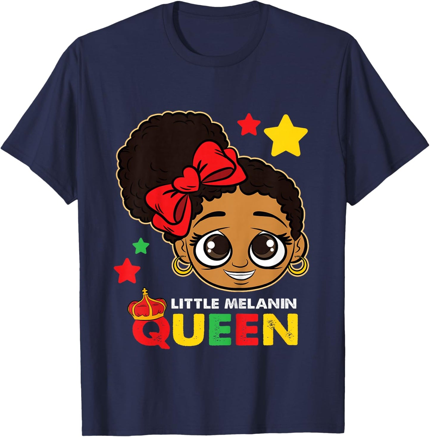 Kids Little Melanin Queen Black History Month BLM African Girls T-Shirt - T-Shirt | Navy