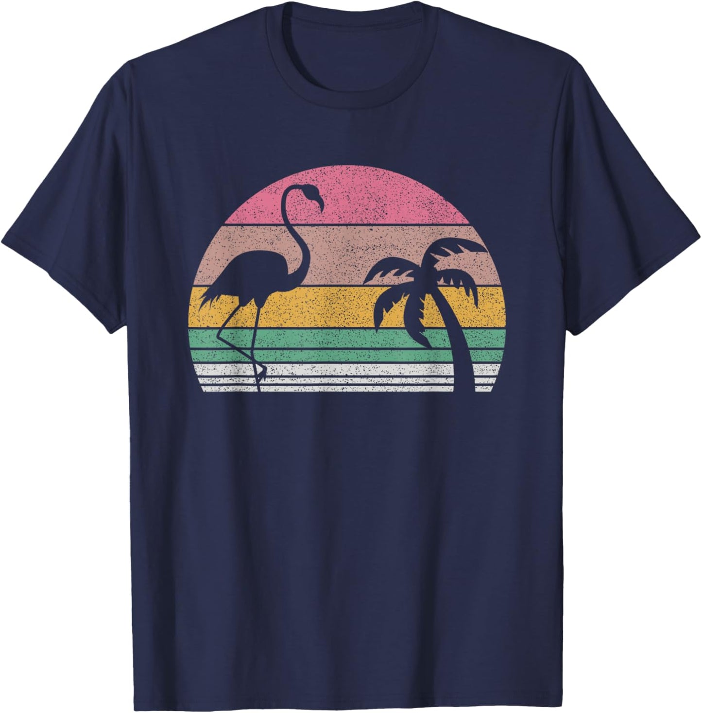 Vintage Retro Pink Flamingo 80s Miami T-Shirt - T-Shirt | Navy