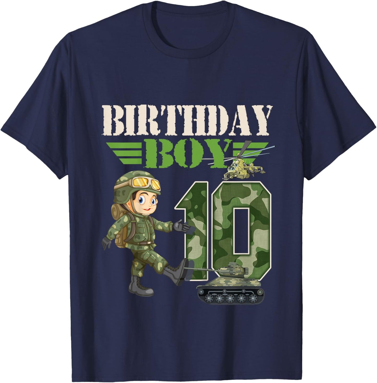 Kids 10th Birthday Military Themed Camo Boys 10 Yrs Old Soldier T-Shirt - T-Shirt | Navy
