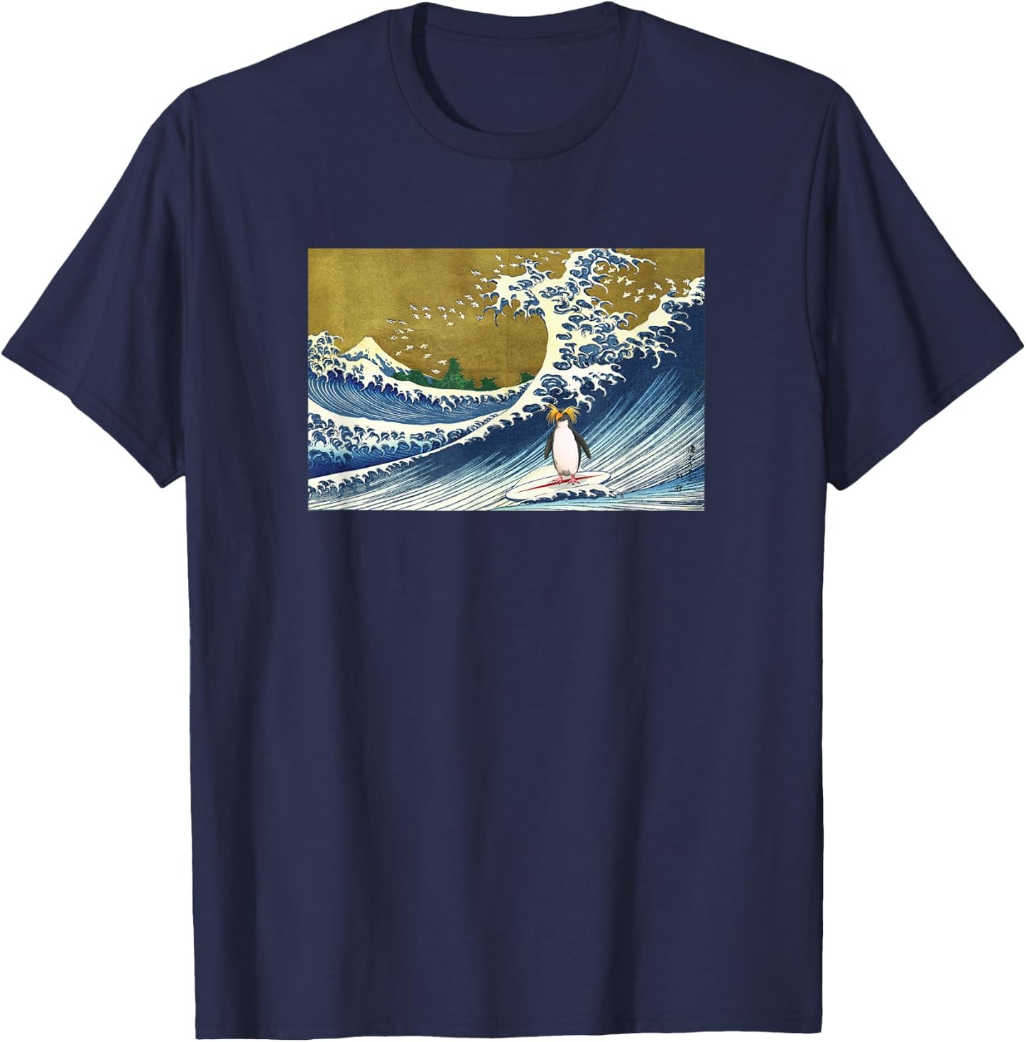 Retro Vintage Surfing A Great Wave Macaroni Penguin Lover T-Shirt - T-Shirt | Navy
