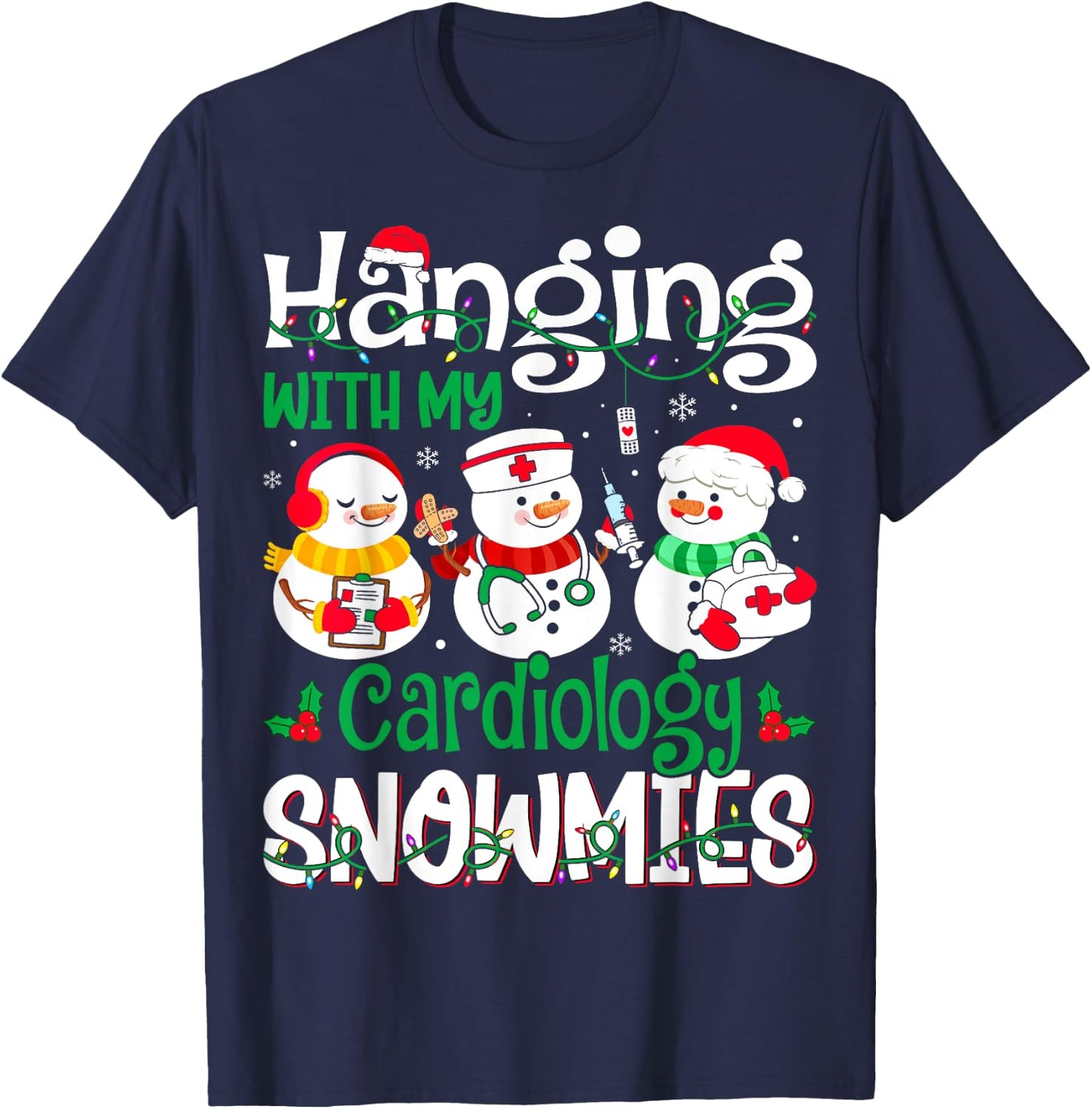 Hanging With My Cardiology Nurse Snowmies Christmas Nursing T-Shirt - T-Shirt | Navy