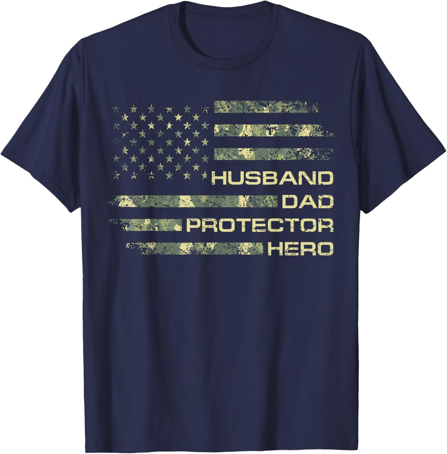Husband Dad Protector Hero For Christmas Camo American Flag T-Shirt - T-Shirt | Navy