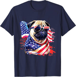 Patriotic Pug - USA American Flag Dog Lover Pet Owner T-Shirt - T-Shirt | Navy