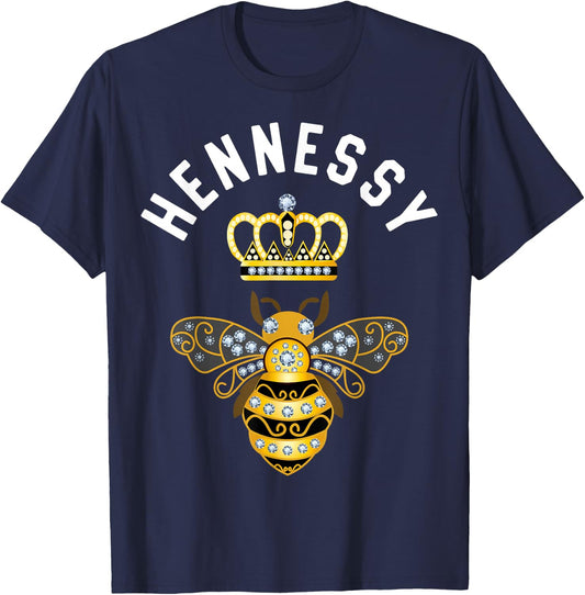 Hennessy Name Hennessy Birthday Queen Crown Bee Hennessy T-Shirt - T-Shirt | Navy