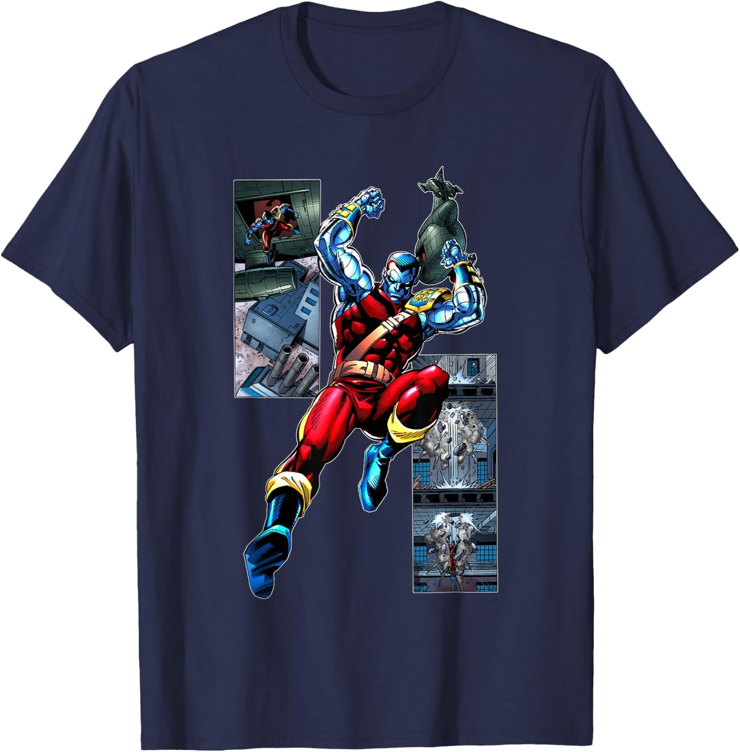 Marvel X-Men Colossus Jumping Through Roof Comic Panels T-Shirt - T-Shirt | Navy