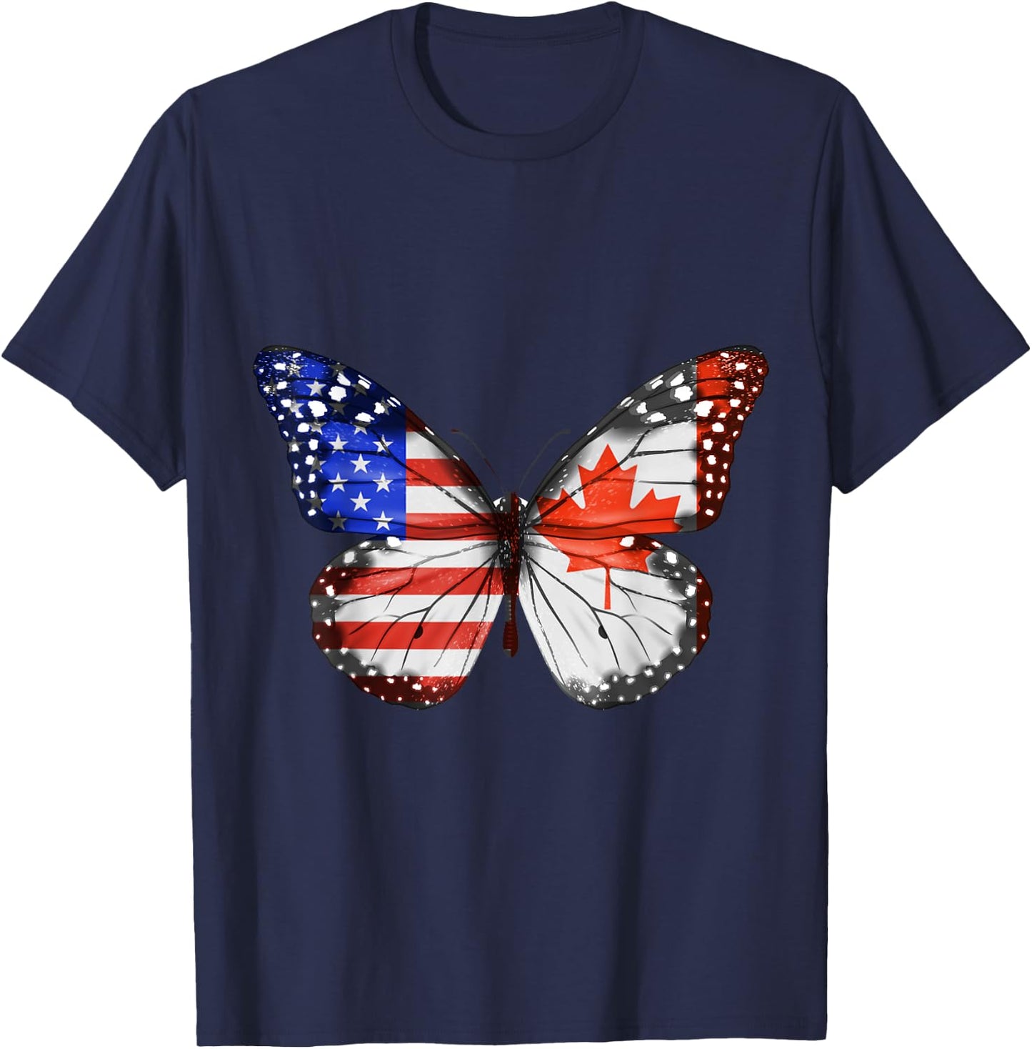 American Canadian Flag Butterfly T-Shirt - T-Shirt | Navy