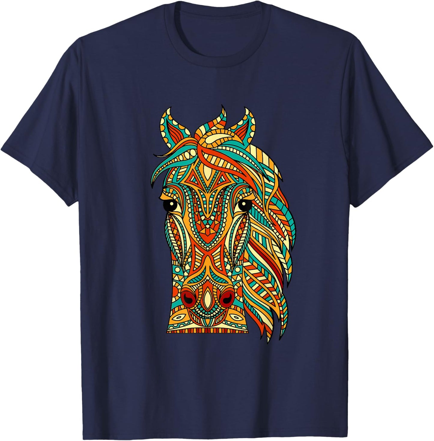 Tribal Horse Design - Horses Animal Lover Horseback Riding T-Shirt - T-Shirt | Navy